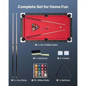 Ensemble de table de billard portable de 6 pieds pour usage familial, salle de loisirs, divertissement, comprend des boules, un support pour les queues, une craie, une brosse, un tissu noir et rouge - Product Image 2