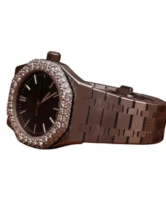 Reloj de Lujo Personalizado con Incrustaciones de Diamantes, Esfera Negra para Hombre, Reloj Hip Hop de Acero Inoxidable con Moissanita VVS, Correa Sencilla y Subesferas - Product Image 3