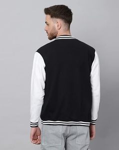 <b>Men's</b> Black White Varsity <b>Jacket</b> <b>Letter</b> N Print Preppy Style Regular Fit Polyester Material Autumn Wear - Product Image 2