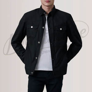 เสื้อแจ็คเก็ตผ้าฝ้ายสีดำสำหรับผู้ชาย ทรงสลิมฟิต ติดกระดุม น้ำหนักเบา สไตล์ลำลอง เสื้อคลุมแฟชั่นแนวสตรีทแวร์ - Product Image 1