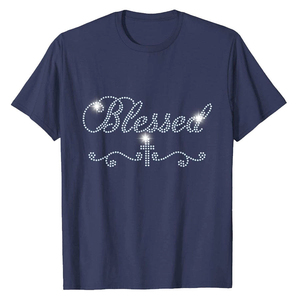 T-shirt Homme Noir à Manches Courtes Col Rond en Coton Jersey Coupe Classique avec Strass et Motif Lettres Personnalisé - Product Image 4