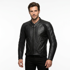 <b>Men's</b> Black Leather <b>Jacket</b> Stand Collar Zipper Windproof Slim Fit Style Autumn Wear - Product Image 6