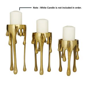 Ensemble de 3 porte-bougies en aluminium au design luxueux effet goutte d'or, supports décoratifs modernes pour bougies piliers, pour la maison et le salon - Product Image 3