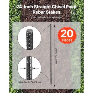 Picchetti per Armature Resistenti da 24 Pollici, Diametro 0,47, Ancoraggi a Terra in Acciaio Galvanizzato Dritto con Punta a Scalpello per Resistenza alla Ruggine - Product Image 2