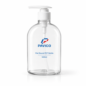 Botella de PET Transparente, Plana y Redonda de 500 ml con Bomba para Jabón de Manos, Champú, Gel de Ducha, Loción, Fabricación en Vietnam - Product Image 2