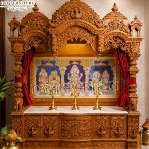 Impresionante Gabinete de Pooja de Gran Tamaño del Sur de la India con Puerta, Mueble de Templo de Madera Premium Hecho a Mano, Compre un Mandir para el Hogar con Cajones en EE. UU. - Product Image 6