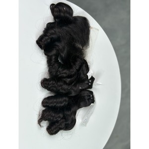 Extensions de cheveux naturels noirs ondulés en trame plate avec closure en dentelle 4x4, double épaisseur, cheveux humains vierges vietnamiens 100g - Product Image 4