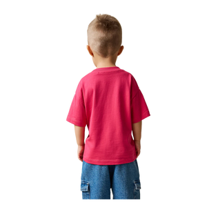 T-shirt rose à col rond et manches courtes avec logo bleu, coupe classique, couleur unie, en jersey tricoté pour enfants - Product Image 2