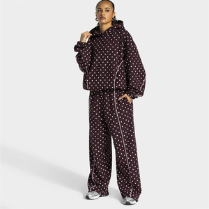 Conjunto de dos piezas OEM para mujer: Sudadera con capucha de lunares y pantalón de pierna ancha con contraste, estilo informal. - Product Image 1