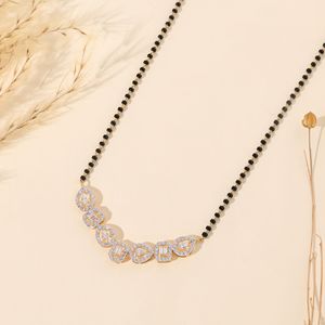 Lab Grown Diamond Mangalsutra Necklace Pear & Emerald Cut Diamond Necklace Modern Bridal Mangalsutra Gold Wedding Jewelry <b>Gift</b> - Product Image 4