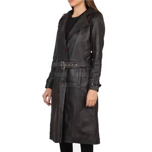 Abrigo largo de cuero genuino para mujer, corte regular, gabardina de invierno con cinturón ajustable, nuevo diseño. - Product Image 4