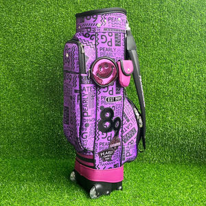 Professional Grade Navy Blue Synthetic Leather <b>Golf</b> Bag Featuring Bold Typographic Design and High-Capacity Storage - Product Image 3