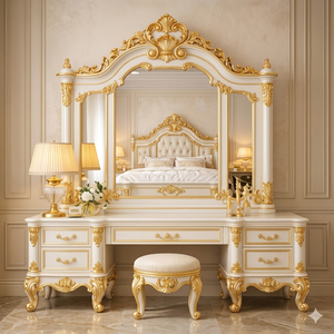 Imperial Style Italian Hand-Carved Teak Wood Dresser Set Grand Baroque Style Dresser With <b>Mirror</b> Buy Customized Dressing <b>Table</b> - Product Image 4