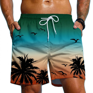 Pantalones Cortos de Playa Casuales con Estampado de Plantas Vintage de Moda para Hombre, Estilo Hawaiano con Palmeras, Cierre con Cordón, Poliéster, Logotipo en la Espalda - Product Image 3