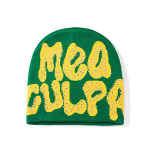 Factory Sale Wholesale <b>Skull</b> Knit Winter Hat Warm Shiny Custom Logo Soft Jacquard Rhinestone <b>Beanie</b> - Product Image 3