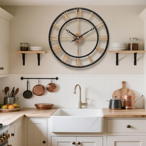 Large Round Black Gold Metal Roman Numeral <b>Wall</b> <b>Clock</b> Modern <b>Decorative</b> <b>Clock</b> for Living Room Home Office Farmhouse Interior - Product Image 1