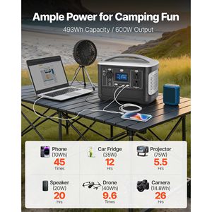 <b>Portable</b> 600W Power Station 493Wh LiFePO4 Solar <b>Generator</b> with 8 Output Ports Home Emergency Backup Battery - Product Image 2