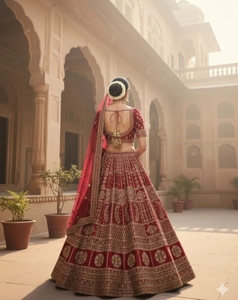 Lehenga Choli en soie semi-cousu pour femme KV, collection automne, broderie ruban, design de créateur, idéal pour mariée (rose) - Product Image 3