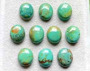 Lot de 10 pierres précieuses ovales calibrées en turquoise Kingman, turquoise Kingman naturelle à dos plat pour la fabrication de bijoux - Product Image 2