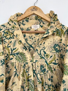 Robe courte en coton à imprimé floral beige et vert, coupe ample, vêtements décontractés pour femmes, tenue de plage, vacances, pique-nique, été - Product Image 3