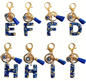 Llaveros de Resina con Borla de Ojo de Diablo Azul al por Mayor para Mujer, Creativos y Ligeros, con 26 Letras Iniciales en Inglés, Regalos Empresariales - Product Image 5