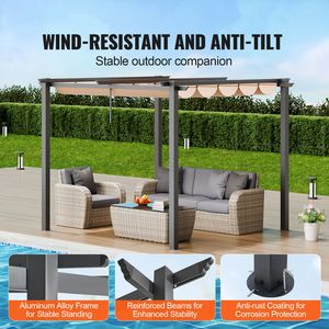 Pergola Moderna in Alluminio 3x3 Metri con Tettoia Parasole per Cortile e Uso Esterno - Product Image 2
