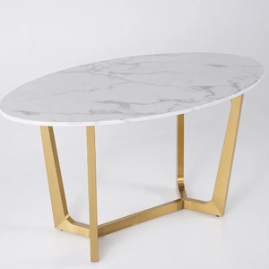 Mesas de Comedor Ovaladas Modernas de Nuevo Diseño con Tapa de Mármol, Mesa de Comedor de Lujo para 6 Personas, Mesa de Comedor de Metal - Product Image 1