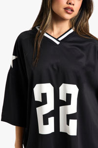 Camisetas de Fútbol Holgadas con Hombros Caídos para Mujer, Personalizables con Número de Equipo, Transferencia Térmica, 100% Poliéster, Secado Rápido, Cuello en V, Manga Corta - Product Image 4