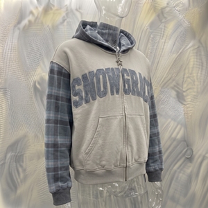 Sweat-shirt à capuche zippé Snowgrace, manches à carreaux, polaire, unisexe, veste d'hiver décontractée, logo brodé sur le devant, coupe classique - Product Image 4