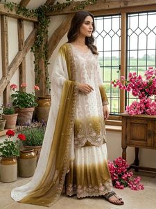 Indian <b>Sequin</b> Embroidered Sharara Kurti Set Pakistani Designer Ethnic Wear 3 Pcs Stitched Combo Georgette <b>Fabric</b> - Product Image 5