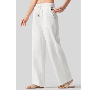 Pantalons pour femmes, pantalons palazzo décontractés à jambes larges, en coton, pantalons de plage d'été avec poches - Product Image 2