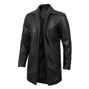 Abrigo Largo de Cuero Genuino para Hombre, Cuello Camisero, Cierre de Botón de Una Fila, Estilo Formal, Ropa de Otoño - Product Image 1