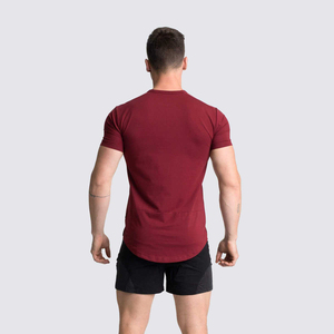 Camiseta de Manga Corta para Hombre, Color Borgoña, Cuello Redondo, Tejido de Punto, Corte Ajustado, Estilo Casual - Product Image 4