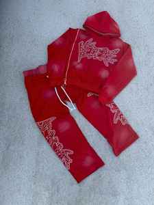 Chándal personalizado de doble cintura, Sudadera con capucha y pantalones de chándal acampanados apilados, conjunto de chándal holgado de gran tamaño para hombre - Product Image 3