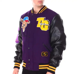Women's Varsity <b>Jackets</b> with Custom Chenille Embroidery Logo And Leather Sleeves University Letterman Style <b>Jacket</b> And OEM - Product Image 1