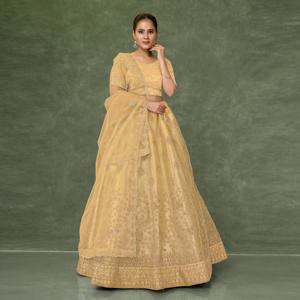 ชุดเลเฮนกาโชลีผ้าเน็ตสุดหรู พร้อมงานปักดิ้นประณีต กระโปรงทรงบานพลิ้วไหว ผ้าคลุมไหล่เนื้อนุ่มบางเบา ชุดสำหรับงานเทศกาลและงานพิธีต่างๆ - Product Image 2