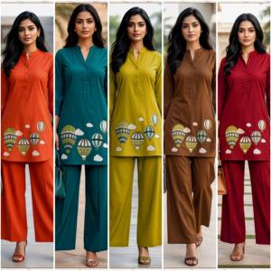 Orange Embroidered Cotton Recycled Materials Ready to Wear <b>Kurta</b> Palazzo Set <b>Indian</b> Pakistani Casual Wear for Women All Seasons - Product Image 6