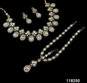 Women's <b>Gold</b> Plated Alloy Jewelry <b>Set</b> Blue Zircon Necklace Earrings Bracelet Classic Style Wedding Pearl Cut Bezel Setting - Product Image 1