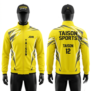 Chaqueta de entrenamiento de voleibol para hombre, premium, 220 GSM, tela de poliéster entrelazado, color dorado, panel geométrico en el pecho, estampado por sublimación - Product Image 3