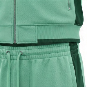 Survêtement vert pour homme, fermeture éclair intégrale, col montant, vêtements de sport décontractés avec poches latérales, respirant, polyester et coton, pour l'automne - Product Image 5