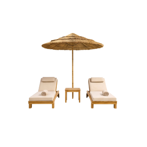 ชุดเตียงอาบแดด ARTERRA พรีเมียม ทำจากไม้สัก พร้อมร่มกันแดดแบบหวาย เฟอร์นิเจอร์หรูหราสำหรับคลับชายหาด - Product Image 1