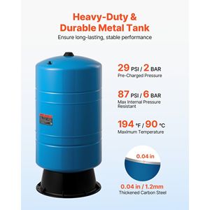 Réservoir d'eau vertical robuste en acier au carbone de 20 gallons, réservoir sous pression pré-chargeé pour pompes - Product Image 3