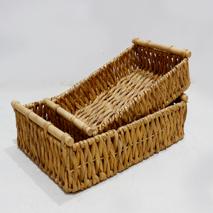 Home Decor <b>Rectangle</b> Water Hyacinth <b>Baskets</b> With Iron Frame Wood Handles - Product Image 5