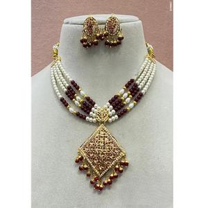 Royal Gold Plated <b>Pearls</b> Look Real Kundan <b>Necklace</b> <b>Set</b> With Earrings Function Wedding Party Wear Collection for Women - Product Image 2