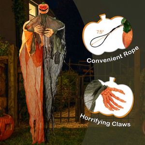Fantasma di zucca sospeso di 1,8 metri con occhi rossi luminosi e braccia pieghevoli per decorazioni di Halloween - Product Image 5