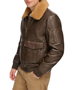 Blouson aviateur en cuir véritable marron pour homme avec col en peau de mouton, blouson de pilote vintage en peau d'agneau de qualité supérieure - Product Image 5
