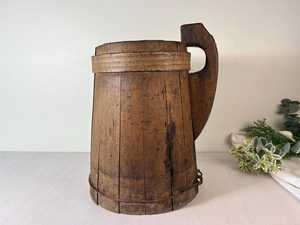 เหยือกไม้โบราณขนาดใหญ่พร้อมหูจับ แก้วไม้โบราณแกะสลักด้วยมือสไตล์เรียบง่ายแบบชนบท - Product Image 5