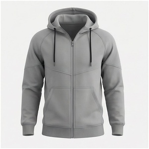 Sweat-shirt à capuche gris pour homme, fermeture éclair, manches longues, couleur unie, coupe décontractée, pour l'automne, avec poches latérales, poids moyen - Product Image 1