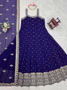 Hermoso vestido de fiesta y Dupatta con hilo con Secuencia Tela DE TRABAJO Chinon seda Interior Micro hilo de trabajo con secuencia - Product Image 5