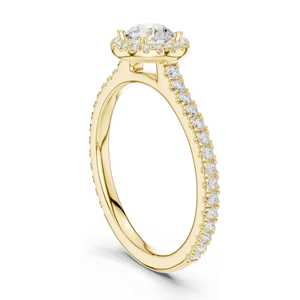Anillo de compromiso clásico de plata con halo de diamantes para mujer, corte brillante redondo, banda pavé, para mujer y fiesta, elegante - Product Image 2